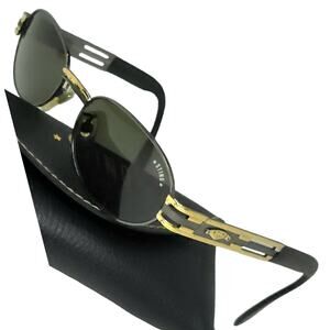 Vintage Sting Gold Black Oval Sunglasses with Case Made in Italy